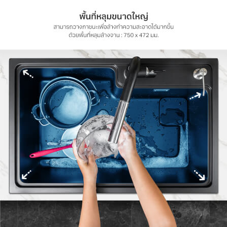 อ่างล้างจานหินแกรนิต 1 หลุม EVE PHILIP 800/520 BLACK ขนาด 80 ซม. สีดำ_6